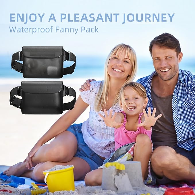 Waterproof Fanny Pack 2 Pack 8.9" Waterproof Pouch for Phone Passport Wallet Purse with Adjustable Waist Strap Kayak Accessories for Travel Beach Cruise Travel Essentials Accessories
