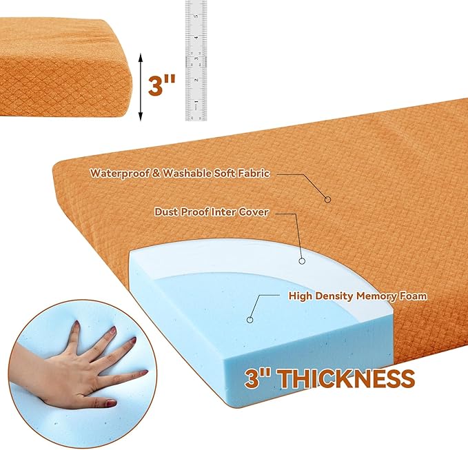 HOMBYS Memory Foam Camping Mattress Pad,Portable Sleeping Pad for Adult,Waterproof Cot Mattress,Roll Up Floor Mattress,Foldable Backpacking Travel Bed for Hiking,Guest Bed