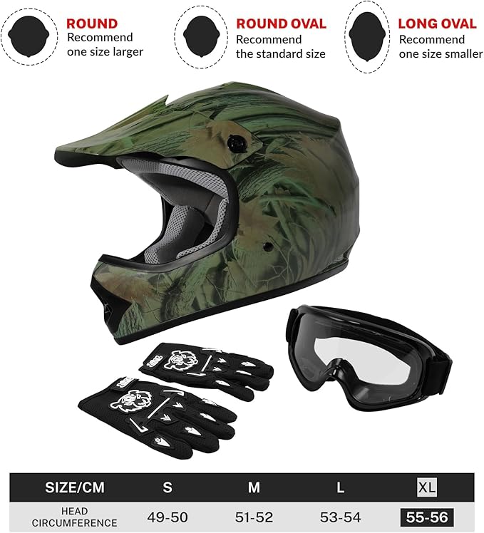 TCT-MOTORPARTS DOT Youth Kids Motocross ATV Helmets Offroad Street Dirt Bike Go-Kart BMX MX Full Face Helmet Forest X-Large Size