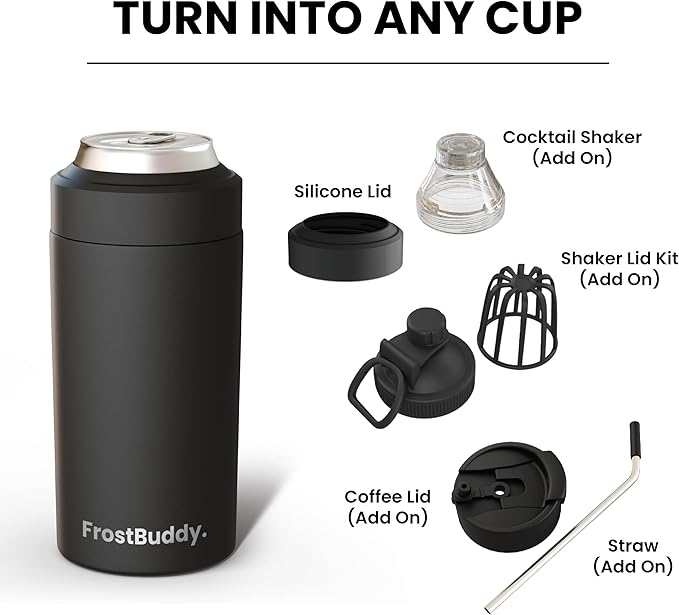 Frost Buddy Universal Can Cooler - Fits All - For Regular 12 & 16 oz or Slim-Size Bottles - Insulated Double-Walled Stainless Steel (Navy)