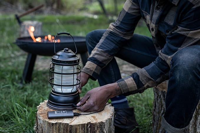 Barebones Forest Lantern – Antique Bronze, Vintage Rechargeable LED Lantern with Adjustable Brightness – Battery Operated Camping Light for Outdoor Adventures, Backyard Gatherings, and Emergency Use