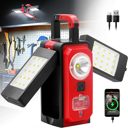 SYLSTAR 3000LM Rechargeable Camping Light, Battery Powered Camping Lantern with 4 Light Modes, Powerbank, Magnets, Hook, IPX5 Rotatable Work Light for Power Outages Emergency Garage