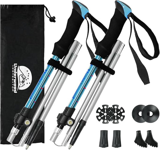 Trekking Poles Collapsible Hiking Poles - 2 Pack Aluminum Hiking Sticks, Lightweight Walking Sticks for Seniors, Men, Women Balance, Tri-Fold Walking Poles for Backpacking by Underwood Aggregator