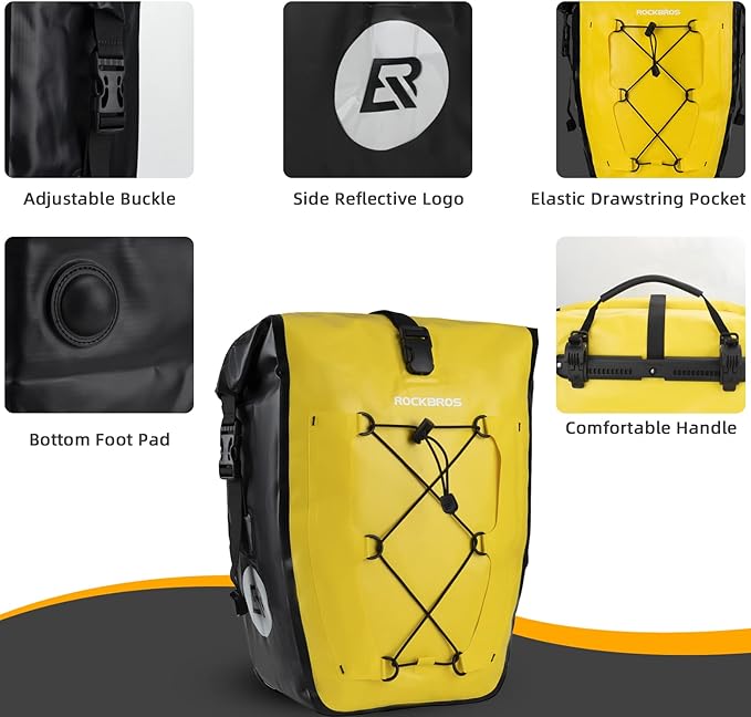 ROCKBROS Bike Panniers Waterproof Bike Rear Rack Bag Max 30L Large Capacity Bike Rear Panniers for Cycling Traveling Commuting