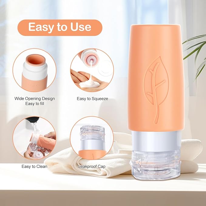 Empty 3 oz Travel Size Bottles Toiletries Containers for Toiletries Liquids，Small Silicone Mini Refillable Leak Proof TSA Approved Travel Bottles for Creams Shampoo and Conditioner Traveling