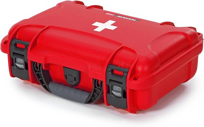 NANUK 909 Waterproof First Aid Box Empty – Durable, Medical First Aid Organizer Case, IP67-Rated, Dustproof, Impact-Resistant, and Floats (7.4" x 4.9" x 3.1") – Red