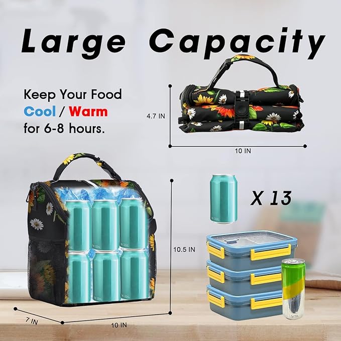 VLM Lunch Box for Women, Insulated Lunch Bag Women with Adjustable Shoulder Strap, Cute Lunch Tote Bag for Work,Picnic,Camping
