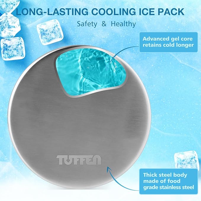 Small Ice Packs for Lunch Boxes, Stainless Steel Round Cold Packs for Cooler, Reusable Long Lasting Freezer Packs, Multi Use Cooler Accessories for Camping and Pain Relief (1 Pack)