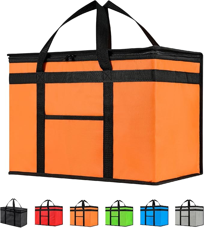 NZ home XXL Insulated Cooler Bag and Food Warmer for Delivery & Grocery Shopping with Zippered Top, Orange (1 Pack)