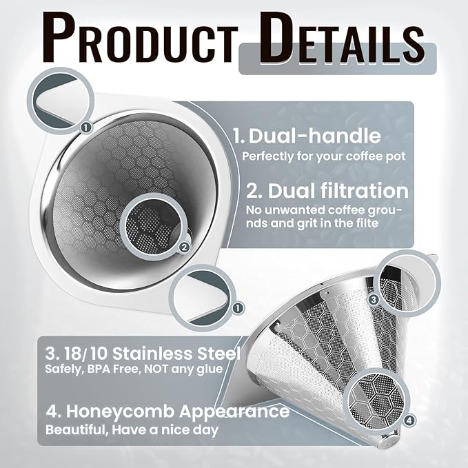 Coffee Filters Perfect Compatible for Chemex 6,8,10 Cup Glass Coffeemaker,Suitable for Bodum & Hario V60,Reusable Stainless Steel Coffee Dipper -Best Coffee Maker and Bar Accessories