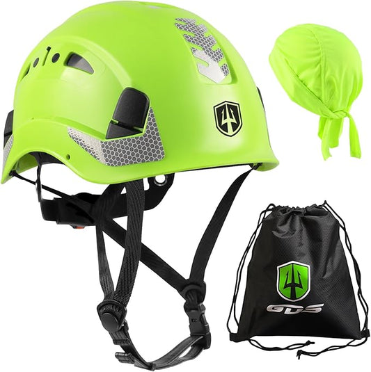 GREEN DEVIL Safety Helmet Hard Hat with Chin Strap Vented Lightweight Adjustable Hardhat for Men Women with Hi-Viz Design Ideal for Tree Climbing Work at Height
