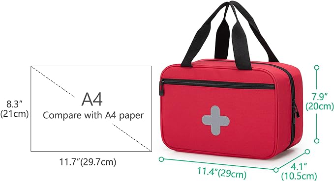 CURMIO Small First Aid Bag, Empty Emergency Trauma Kit Organizer Bag for Hiking, Camping, Car, Travel, Home and Outdoor, Red, BAG ONLY, Patent Pending