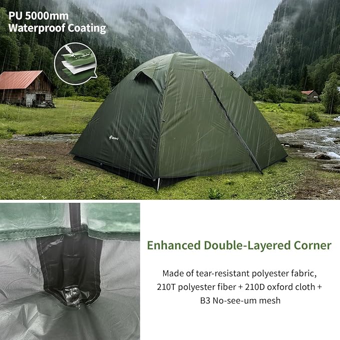 Backpacking Tent for Camping 2/3/4 Person Hiking Ultralight Tent for Waterproof Windproof Outdoor Tents Easy Setup Two Doors Double Layer Lightweight Instant Tents