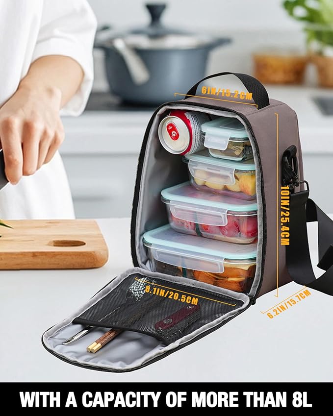 Sports rabbit Insulated Lunch Bag for Men–Compatible with 30/40OZ Handle & Straight Bottles–Leakproof Cooler Tote, Wax-Coated Oxford, Adjustable Strap–Perfect for Work, Travel, Picnics (Coffee Brown)