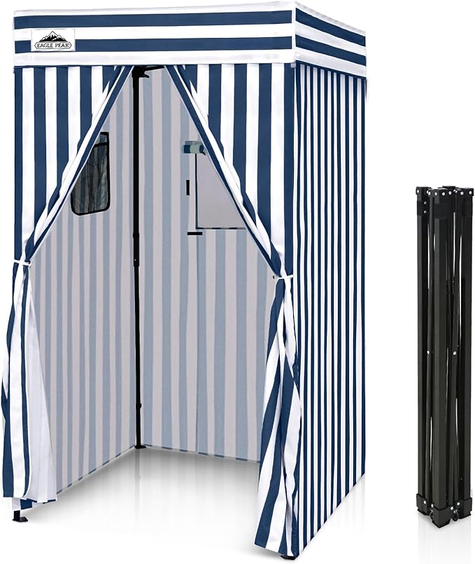 EAGLE PEAK Flex Compact 4x4 Pop-up Canopy Changing Room, Portable Privacy Dressing Room for Indoor Fashion Photoshoots, Camping, or Pool, White/Blue