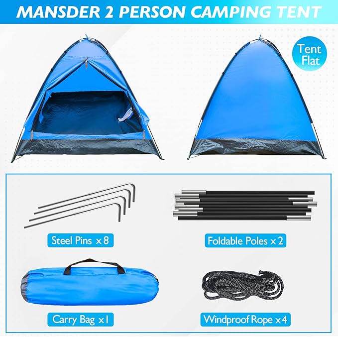 2 Person Camping Dome Tent,Waterproof Lightweight Portable Tents for Outdoor Camping Hiking Travel