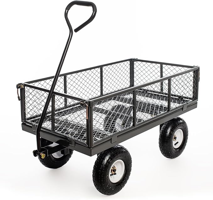 900Lbs Heavy Duty Steel Wagon Garden Carts, Utility Pullable with Removable Folding Sides, All Terrain Wagons for Outdoor, Garden, Farm, Yard, 43" x 21"x 21" inch, Grey