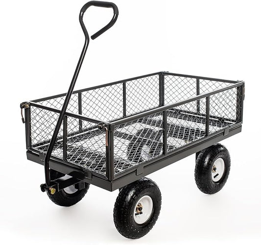900Lbs Heavy Duty Steel Wagon Garden Carts, Utility Pullable with Removable Folding Sides, All Terrain Wagons for Outdoor, Garden, Farm, Yard, 43" x 21"x 21" inch, Grey
