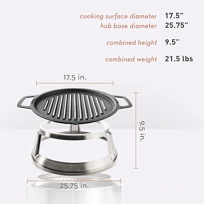 Solo Stove Yukon Grill Top and Hub, Cast Iron Cooktop with Stainless steel Hub for 8”Elevation, Addition for Yukon Fire Pit, Weight: 21.5lbs, Diameter: 17.5"
