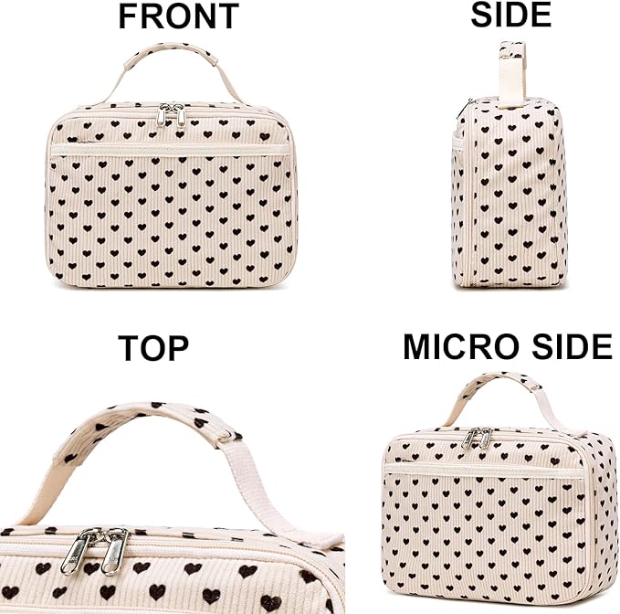 Kids Lunch Box Girls Corduroy Insulated Lunch Cooler Bag Reusable Lunch Tote Kit for School Travel(Heart)