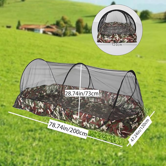 CMINGJ Portable Mosquito Net Foldable Pop-Up Travel Mosquito Net for Bed Free Installation-Suitable for Baby Adults Bedroom, Camping, nap, Patio (Extra-Large-Bottom Zipper(Black&Camouflage))