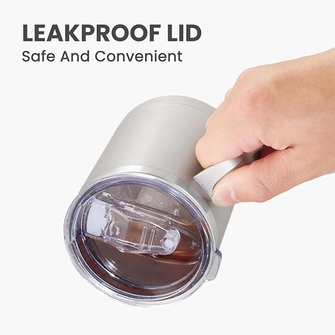 MEWAY 12oz Coffee Mug With Handle and Sliding Lid,Stainless Steel Travel Tumbler Cup with Handle,Double Wall Vacuum Insulated Camping Cup for Hot & Cold Drinks Tea (Cold Grey,Set of 1