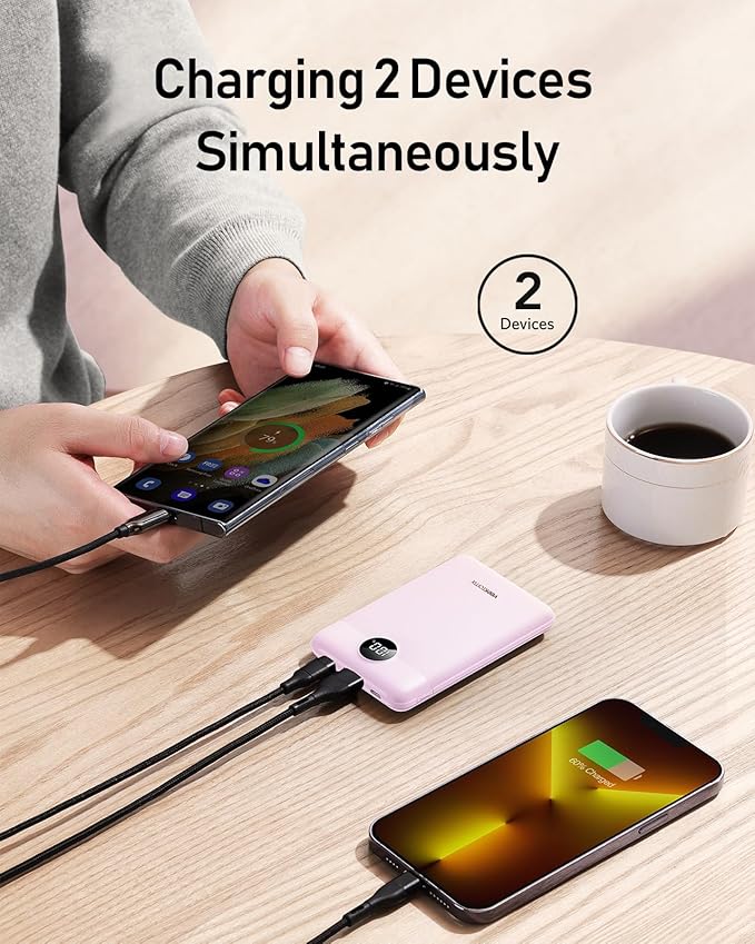 VEEKTOMX Mini Portable Charger Power Bank 10000mAh, 22.5W Fast Charging Powerbank USB C Slim & Lightweight Travel Phone Charger Dual Voltage Small Battery Pack for iPhone/Samsung/Google/Tablet, Purple