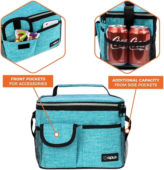 opux Insulated Lunch Bag for Men Women, Leakproof Sea Blue Lunch Box for Work, Portable Soft Lunch Cooler Bag with Shoulder Strap, Adult Lunchbox Lunch Pail for Kid Boy Girl School, 14 Can/8L