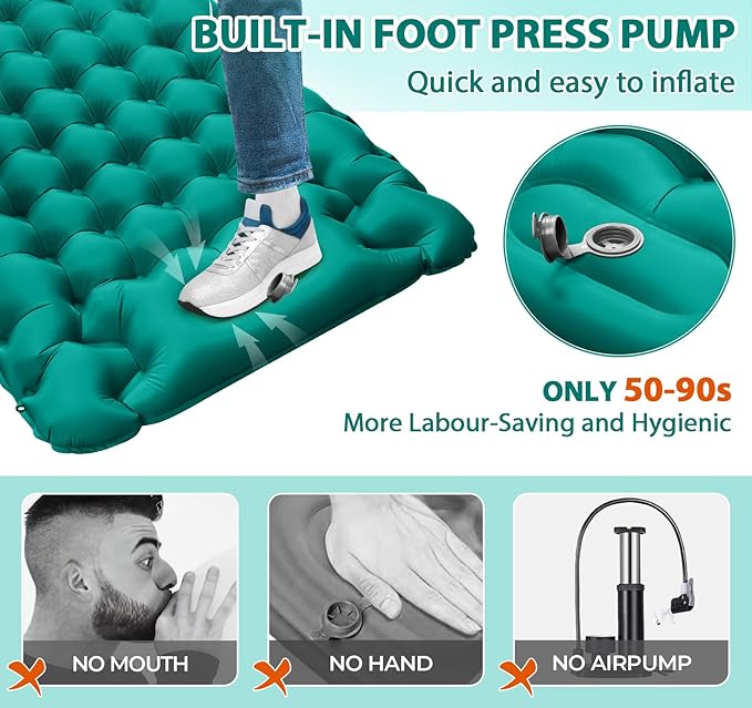 Sleeping Pad for Camping Extra Thick,79"×28" Inflatable Camping Pad Oversized,Waterproof Camping Mat Compact Built-in Foot Pump Pillow,Backpacking Sleeping Pad for Hiking,Tent,Traveling,Peacock Blue