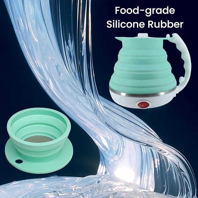 Travel Electric Kettle, Collpasible Portable Electric Kettle, Portable Tea Kettle + Paperless Travel Pour Over Coffee Maker, Collapsible Pour Over Coffee Dripper One Cup (Green)