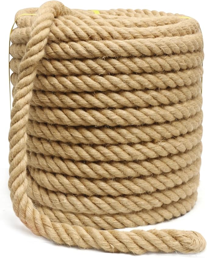 Hemp Rope 1-1/4 Inch 150 Feet Jute Rope, Natural Heavy Duty Rope, Twisted Hemp Rope for Deer, Thick Rope Tug of War Rope, Nautical Rope for Crafts Swing Rope, Home Decorating Gardening Bundling
