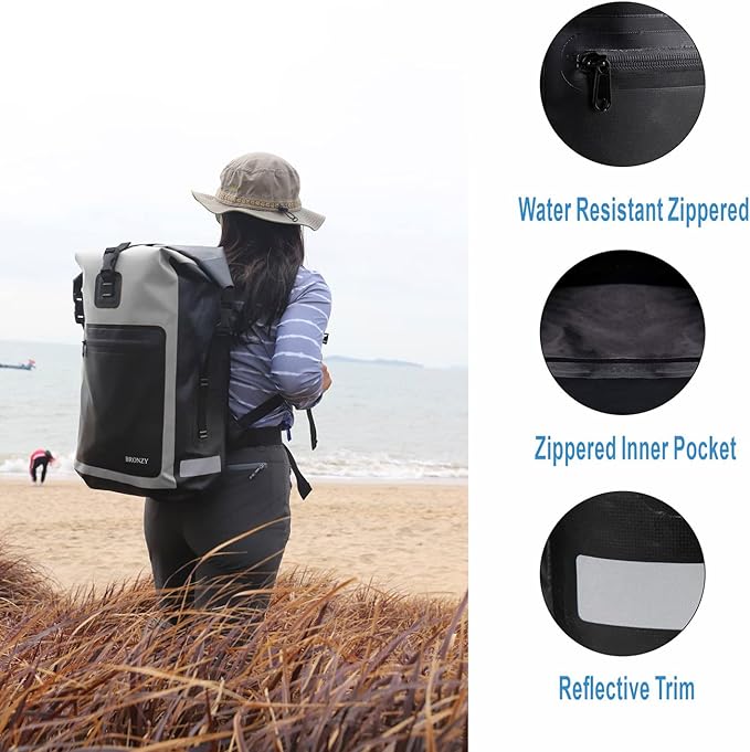 Waterproof Backpack Waterproof Bag Dry Bags 30L Roll Top Closure Travel Bags For Kayaking Camping Boating Hiking Beach (Gray)