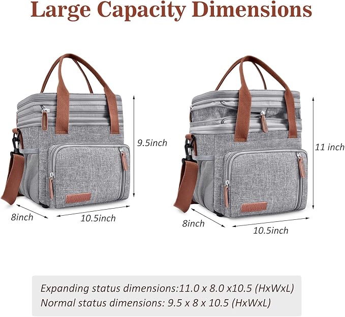 Lunch Box & Lunch Bag for Women Men, Large Insulated Adult Lunch Box Leakproof Lunchbox Cooler Bag for Work Picnic Beach,16L, Gray