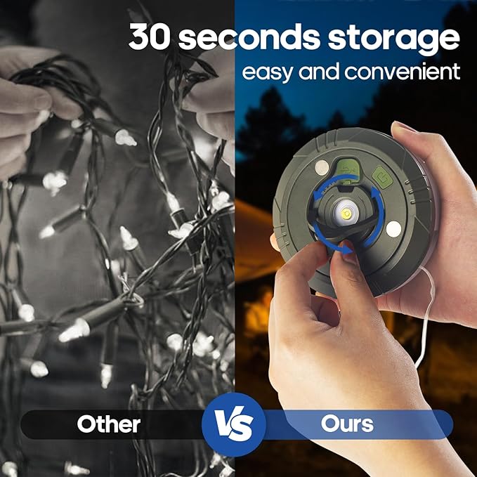 DGE Camping String Lights, 8 Lighting Modes 2-in-1 Outdoor String Lights with RGB and Warm White Light (32.8ft), Quick Storage, Waterproof, Type-C Charging for Camping, Holiday