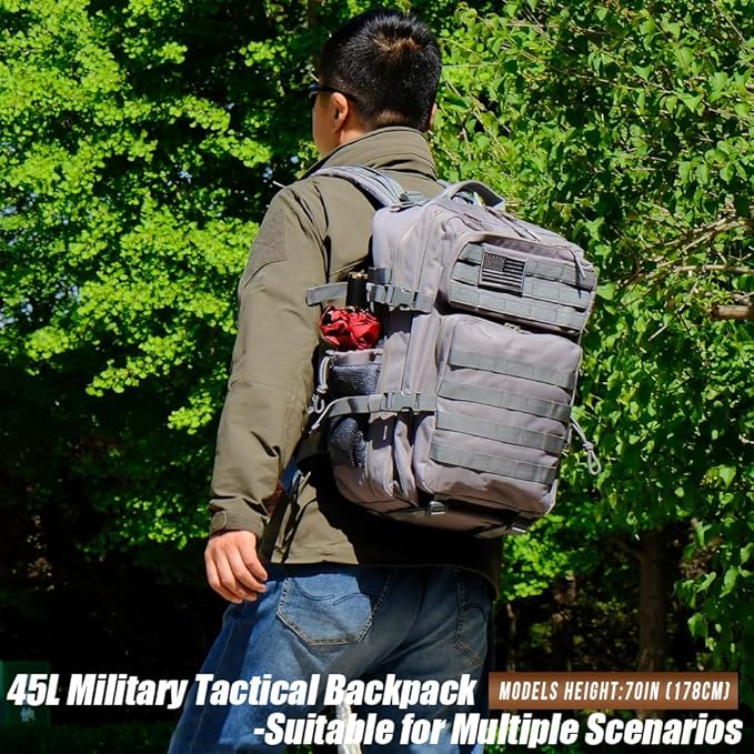 Military Tactical Backpack 45L Large Tactical Backpack for Men, Hiking Rucksack With Bottle Holder