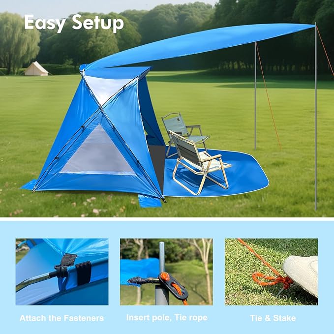Beach Tent, Portable Sun Shelter for 2/3/4/6-8 Person with UPF 50+ UV Protection, Easy Setup Waterproof Beach Shade Canopy Cabana for Family Outdoor and Picnics, Fishing with Carrying Bag