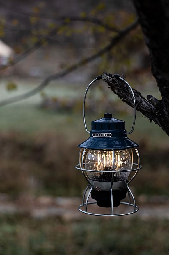 Barebones Railroad Lantern – Ocean Blue, Vintage-Inspired LED Camping Lantern with Rechargeable Battery – Adjustable Brightness Outdoor Light for Camping Gear, Backyard, and Home Decor