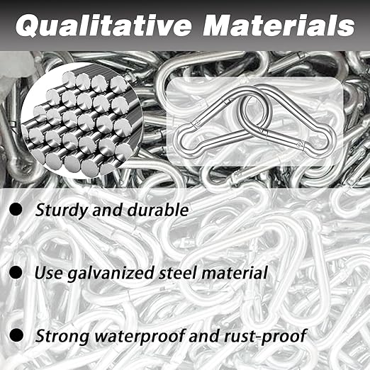10 PCS 2.36 Inch Spring Snap Hook Carabiner Clip, M6 1/4 Inch Galvanized Silver Steel Quick Link Clip with 260LBS Holding Capacity for Hammock, Dog Leash, Camping, Gym