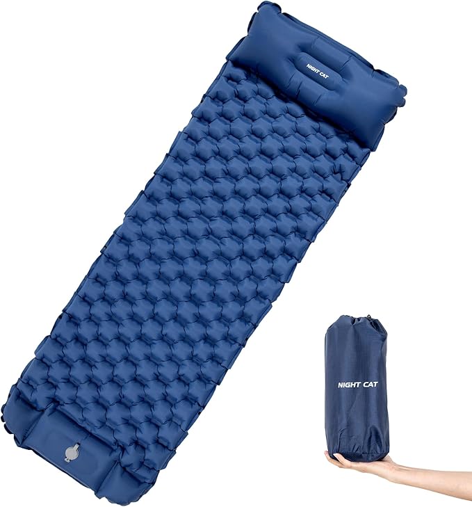 Night Cat Inflatable Sleeping Pads Mat Bed with Foot Pump and Pillow for Camping Backpacking Hiking Ultra-Light Compact Comfortable Extendable