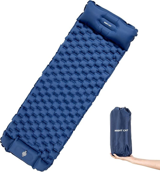 Night Cat Inflatable Sleeping Pads Mat Bed with Foot Pump and Pillow for Camping Backpacking Hiking Ultra-Light Compact Comfortable Extendable