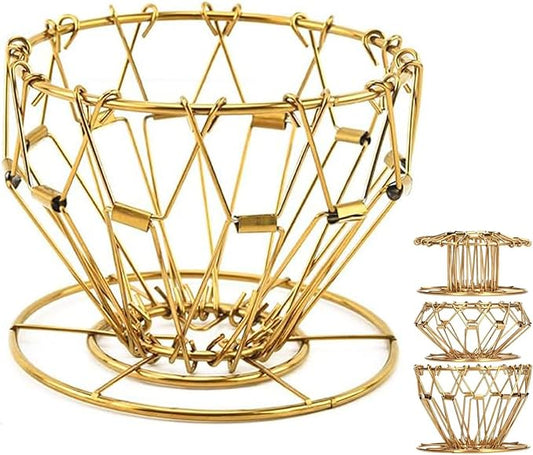 Bincoo Pour Over Coffee Maker, Portable Stainless Steel Reusable Coffee Filter, Mini Collapsible Paperless Single Serve 1-2 Cup Coffee Dripper Cup Easy To Clean For Travel Camping Offices (gold)