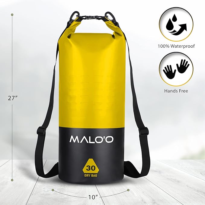 Malo’o 30L Heavy Duty 100% Waterproof Roll-Top Dry Bag Backpack – Keeps Gear Dry for Fishing, Rafting, Kayaking, Beach, Boating, Hiking, and Camping - Travel Safe - Easy To Use Dry Bag Backpack