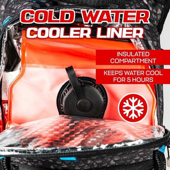 RAVERUNNER® Dino Festival Water Backpack - Dual Chamber Hydration - 3L Insulated Water Backpack for Raves, Festivals, Hiking, Running - Festival Hydration Pack for Hydration Backpack Rave