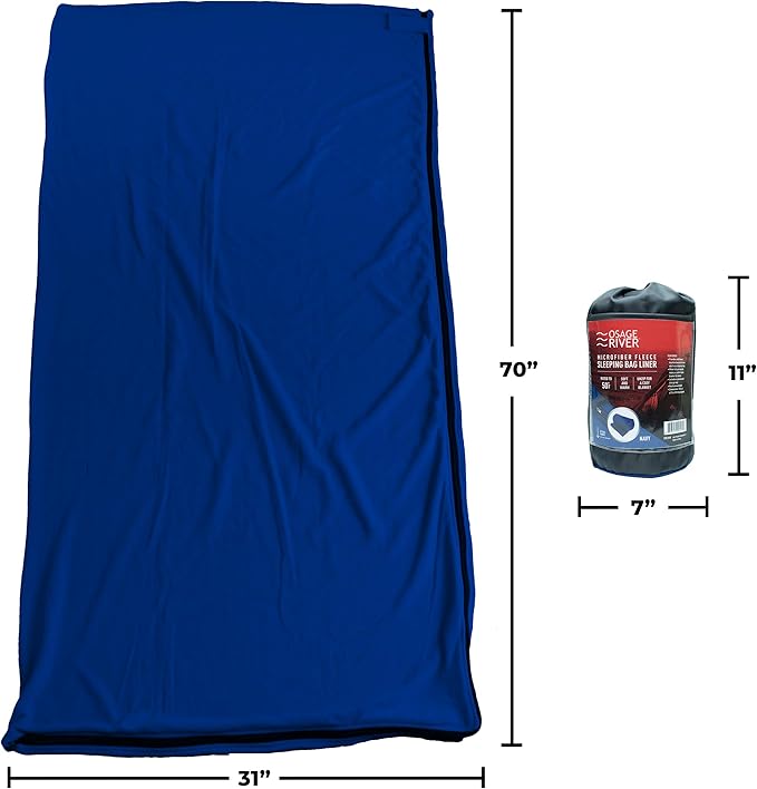 OSAGE RIVER Sleeping Bag Liner, Microfiber Fleece Travel Sheet Sleep Sack for Camping Travel Backpacking, Lightweight Zippered Sleeping Bag Inner Liner, Adults & Kids