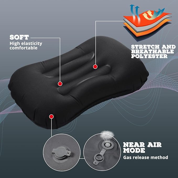 Tatuo 3 Pcs Inflatable Camping Travel Pillow Ultralight Inflating Pillows Lightweight Camping Pillow Portable Backpacking Pillow for Neck Lumbar Support Hiking Sleeping Camping (Black)