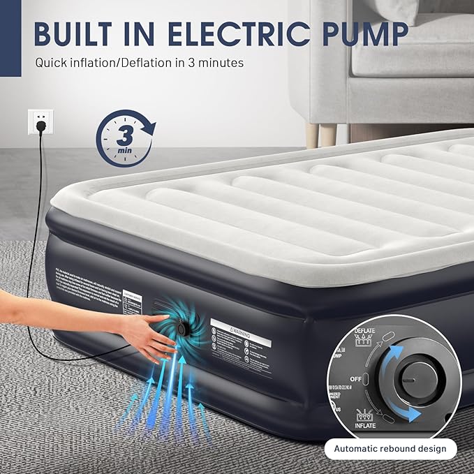Air Mattress Full with Built in Pump,18''Raised Blow Up Mattress 2 Mins Self-Inflation/Deflation,Upgraded Thicker Inflatable Mattress，Air Bed with Storage Bag for Guests,Home，Camping，660 lbs Max