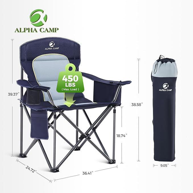 ALPHA CAMP Oversized Camping Folding Chair Heavy Duty Lawn Chair with Cooler Bag
