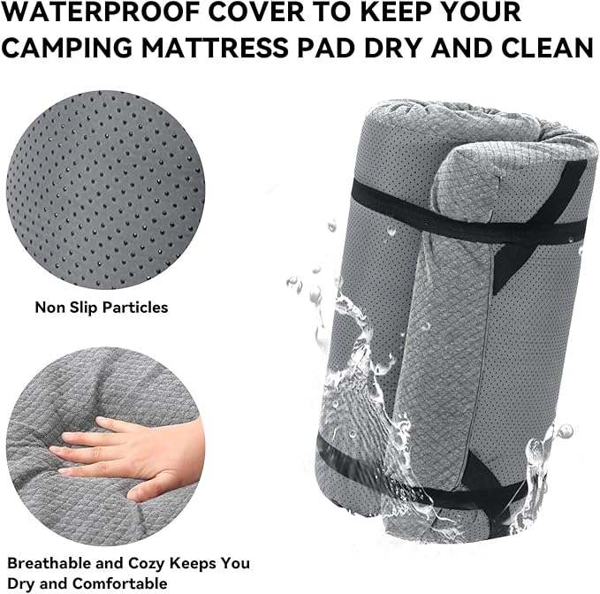 HOMBYS Memory Foam Camping Mattress Pad,Portable Sleeping Pad for Adult,Waterproof Cot Mattress,Roll Up Floor Mattress,Foldable Backpacking Travel Bed for Hiking,Guest Bed