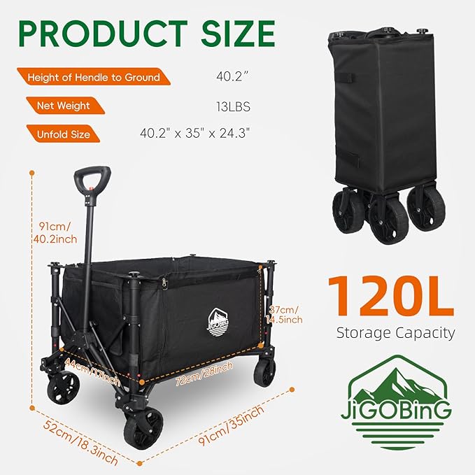 Collapsible Wagon, Portable Folding Wagons Carts with Wheels Foldable, 330lbs Heavy Duty Beach Wagon Outdoor Utility Cart with Dual Side Zipper, Cup Holders for Grocery Camping Garden Sports