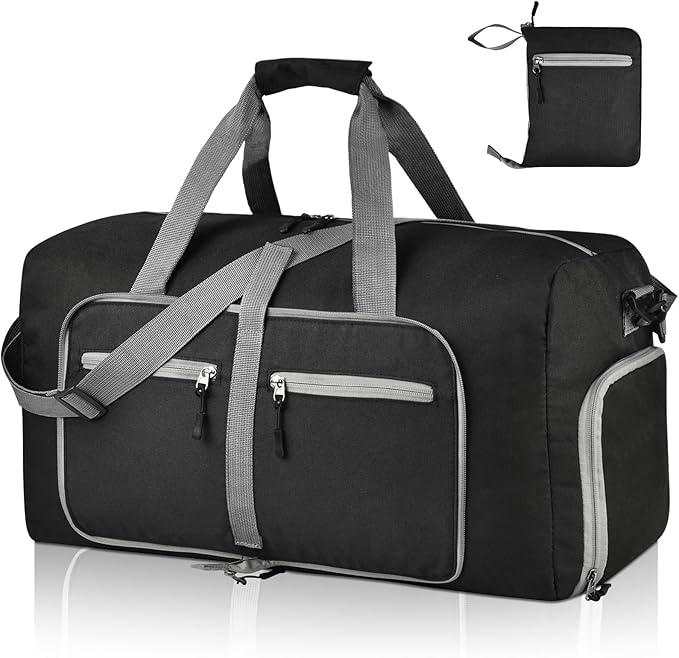 Dimayar 85L Travel Duffle Bag for Men Women - Foldable Duffel Bag with Shoes Compartment - Overnight Bags Waterproof & Tear Resistant(Black)